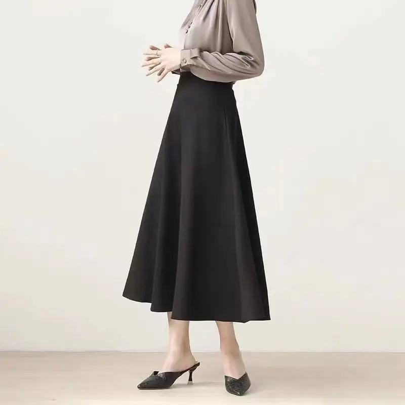Solid Simplicity Elegant A-line Skirt Spring Autumn New High Waist Zipper Temperament Half Skirt Casual Fashion Women Clothing 3