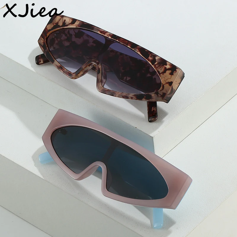 

Модные дизайнерские цельные солнцезащитные очки XJiea для мужчин и женщин, модные прямоугольные солнцезащитные очки в стиле стимпанк с леопардовым принтом, женские очки для вождения