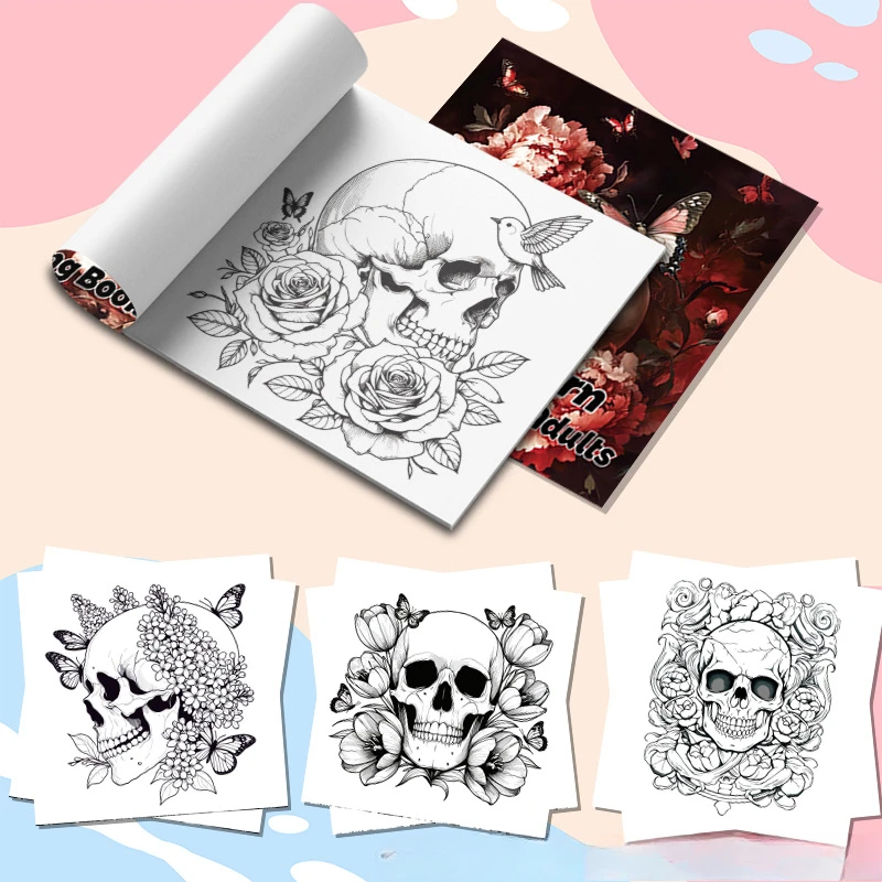 A Bold and Simple Decompression Creative Skeleton Pattern Coloring Book Featuring Rose Skeletons and Birds 2