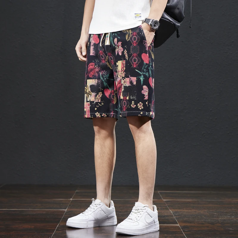 Summer Shorts Men's Printed Loose Straight Fashionable Fifth Pants Trendy Casual All-Matching Stretch Breathable Beach Pants 2