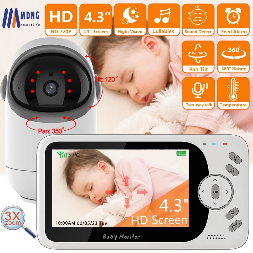 Baby Monitor Video Wireless Da 4.3 Pollici Con Fotocamera Fotocamera Digitale Per Bambini Visione Notturna Video Di Sicurezza Nanay Cry Babyphone Per 