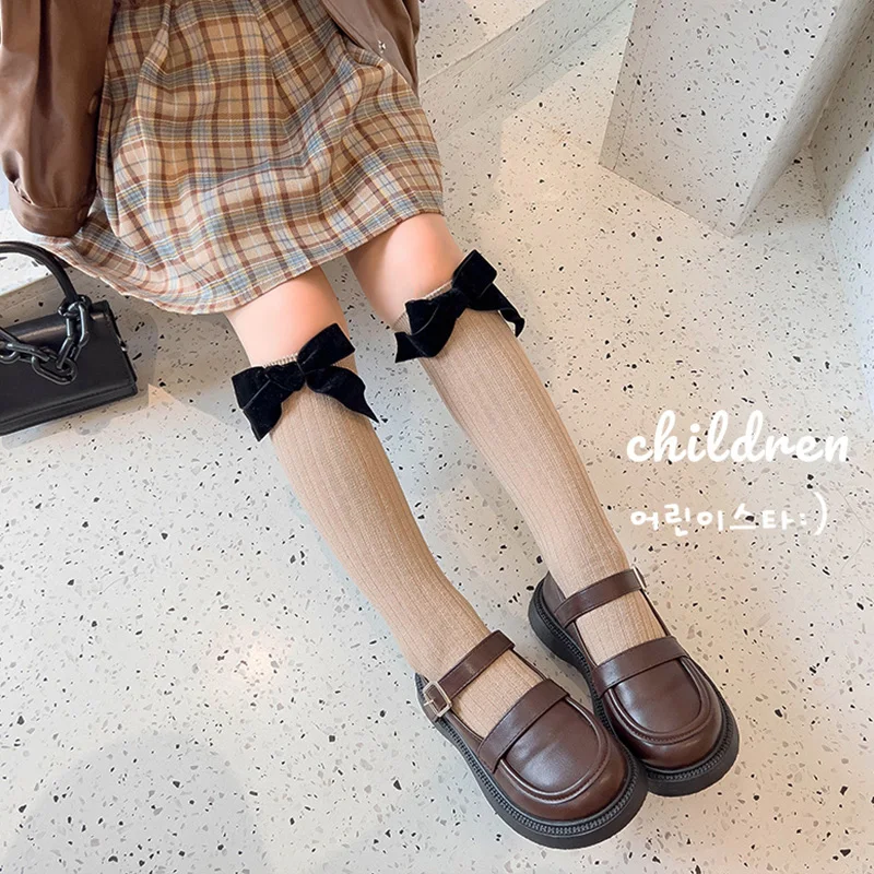 Children Cute Princess Bow Calf Knee High Long Socks for Kids Girls Lolita Sock Spring Autumn Soft Cotton School Stockings