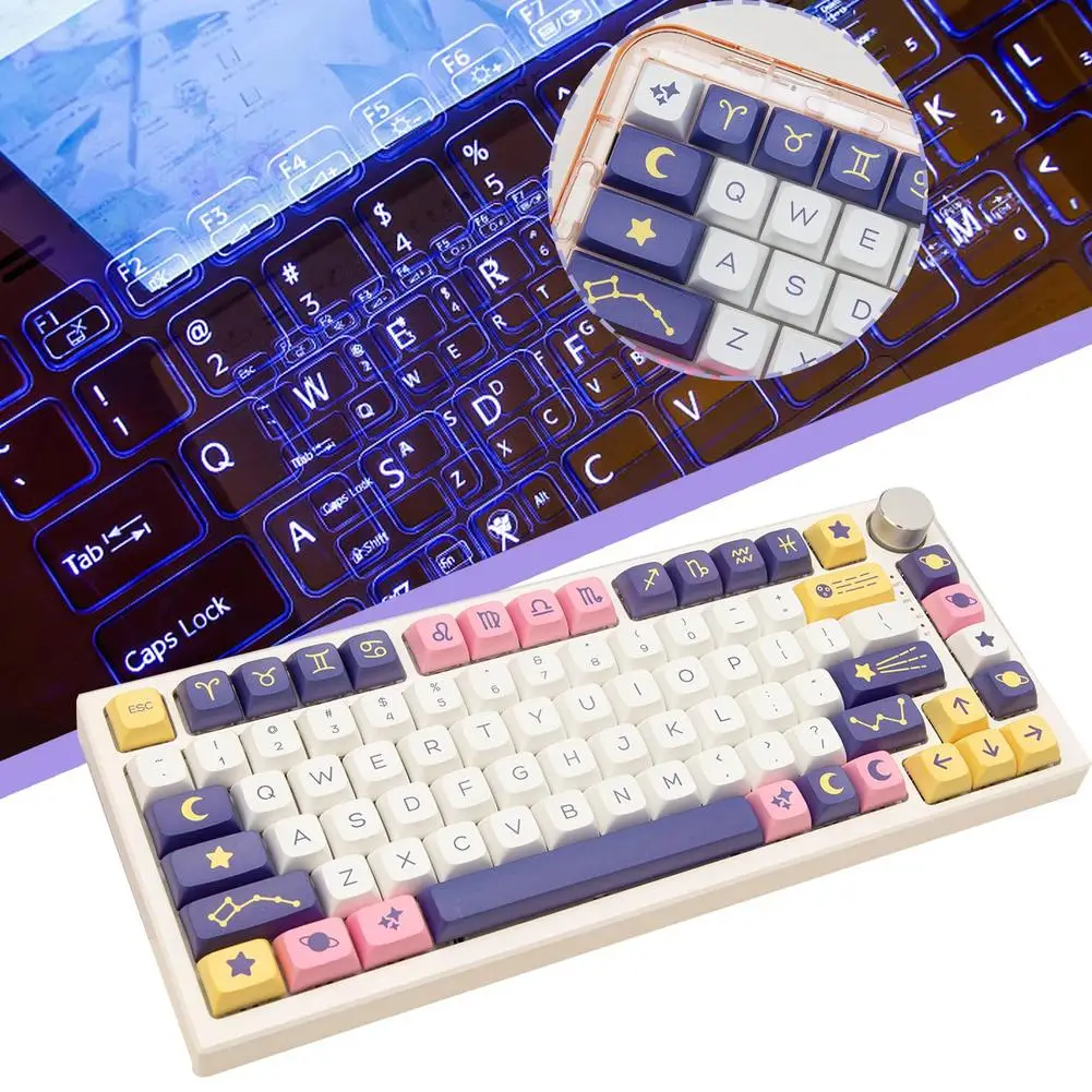

Diy Keyboard Keycaps Anime Cute PBT Purple Constellation Ergonomic Keyboard Keycap Switch Mechanical XDA Kit MX Profile Z7T5