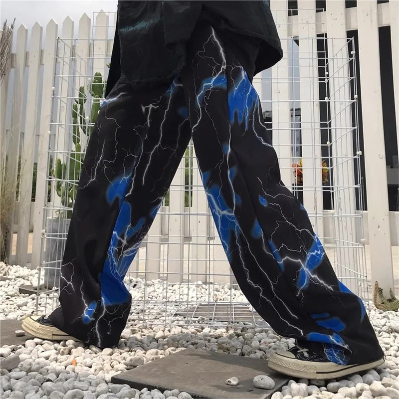 Summer Girls Loose Wide Leg Trouser Hip Hop Joggers Y2k Women's Pants Harajuku Street Retro Lightning Casual Trousers for Female