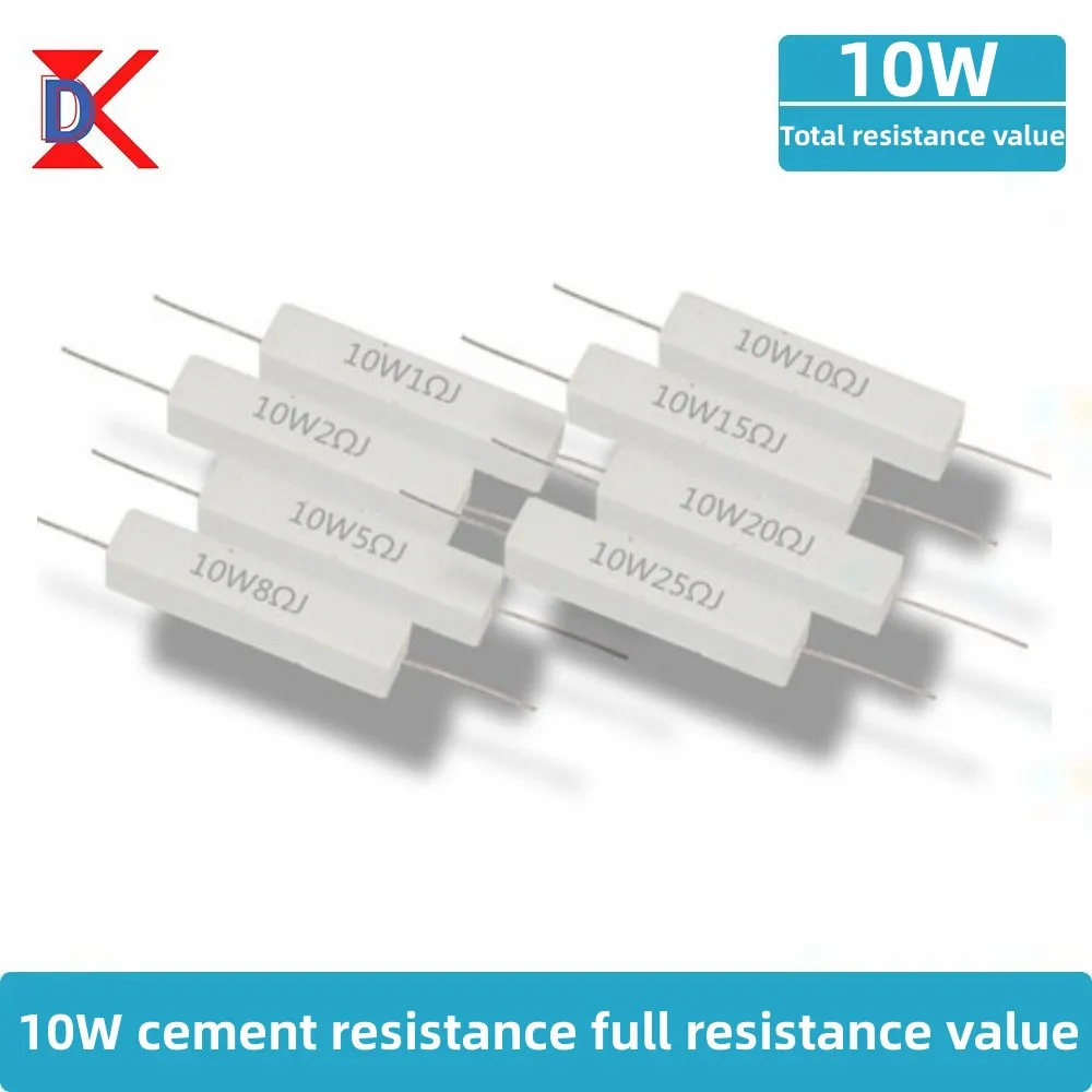 10Pcs 10W Ceramic Cement Resistor 5% 0.1R 0.22 0.33 0.5 Ohm 6.8K 0.25R 0.5R 3R 27R 12R 100R Non-inductive Resistors