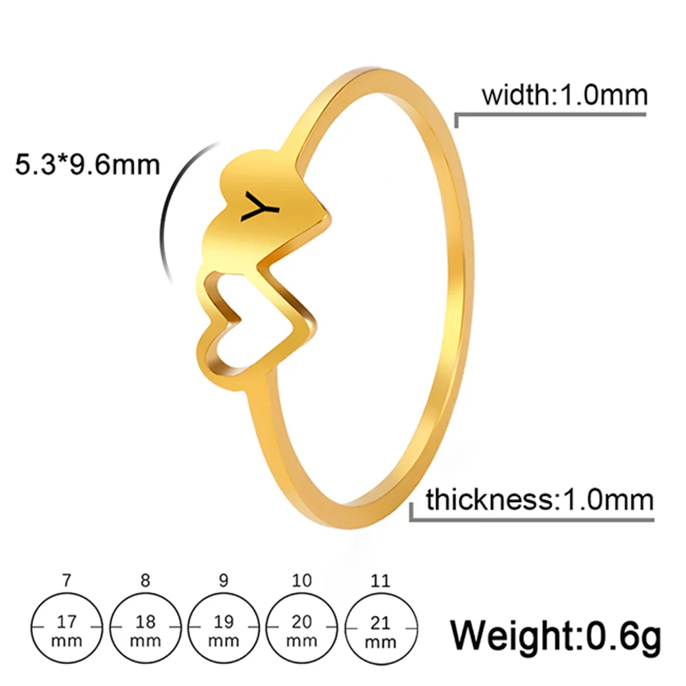 COOLTIME Trendy Initial Letter Rings wedding rings finger rings womens ring jewelry rings ring jewelry couple rings for Women Stainless Steel A-Z Alphabet Hearts Jewelry Finger Rings Couple Wedding Gift