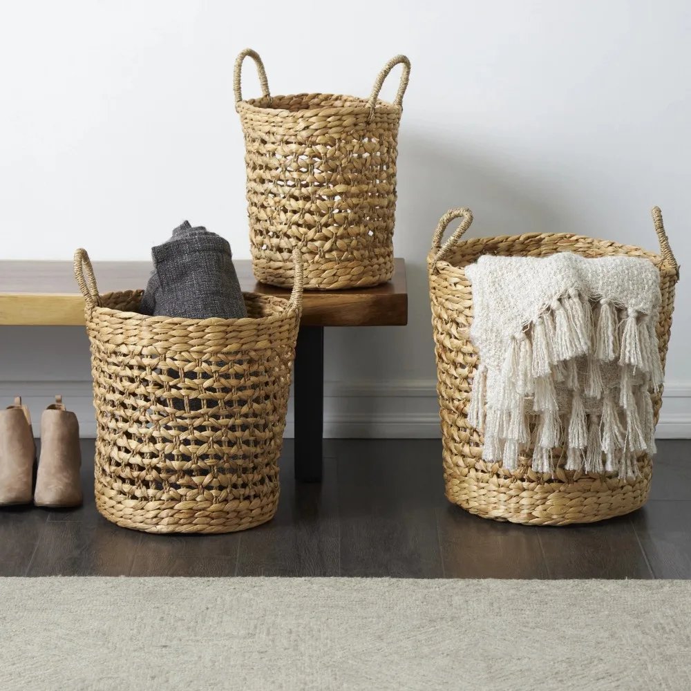 

Storage basket, coastal brown seaweed woven storage basket, set of 3 21 inch, 18 inch, 16 inch high, household storage basket