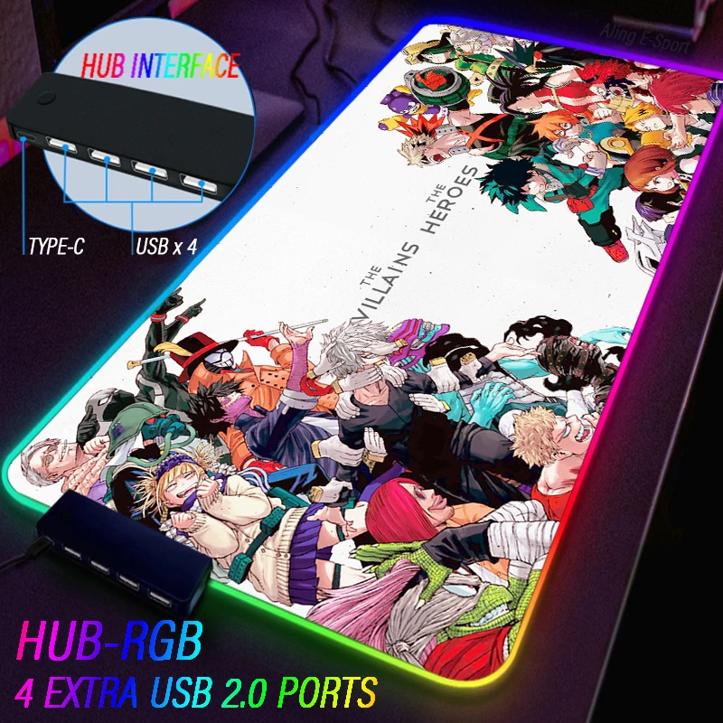 RGB Large Anime My Hero Academia Gaming Computer Mousepad Gamer Mouse  Carpet Bakugou Katsuki Desk with LED Backlit Support DIY - AliExpress