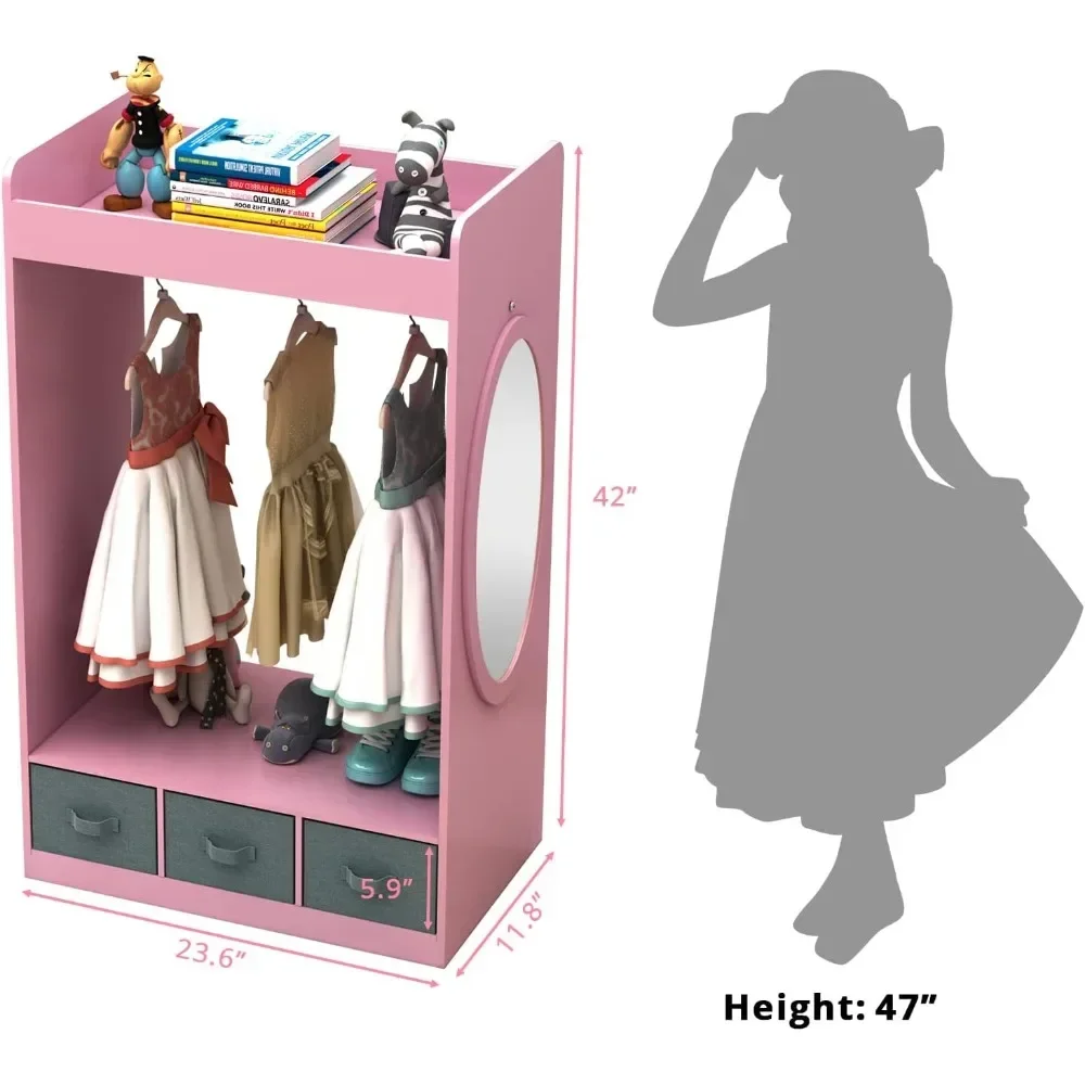 Children's Wardrobe, Changing Room with Mirror and Storage Box, Wardrobe with Mirror, Children's Clothing Organizer