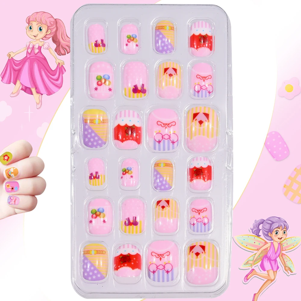 120Pcs Kids Cartoon Press-On Short Fake Nails