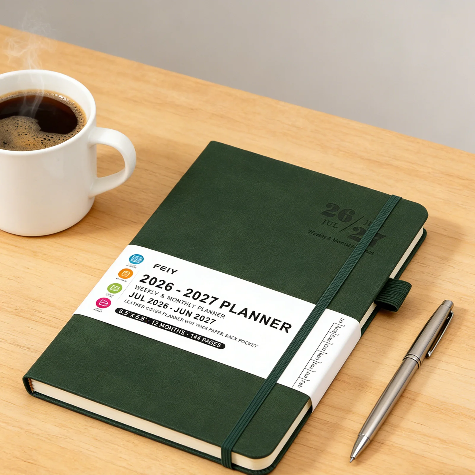 Datierter A5-Planer 2026 2027, minimalistisches Tages- und Wochenplaner-Notizbuch mit glattem Papier für Arbeit, Studium, Schule, Bürobedarf – Detail 1