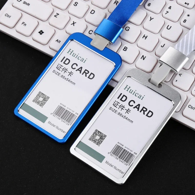 

Aluminum Alloy Card Holder with Lanyard Strap Staff Work Card ID Badge Holder Pass Access Card Sleeve Business Supplies