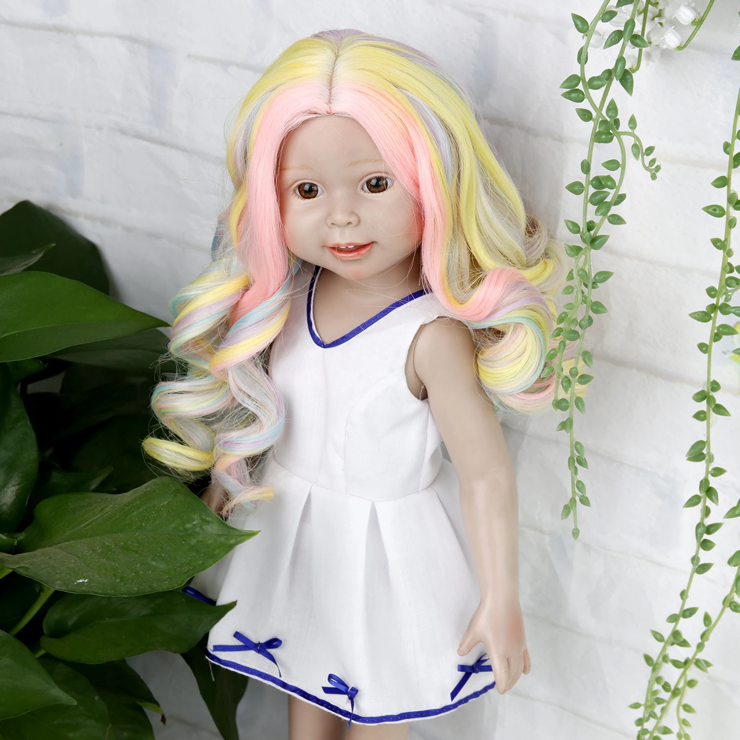 

MUZIWIG 18 inch American Doll Wigs Heat Resistant Long Curly Hair DIY Doll Accessories Natural Color Wavy Wigs For DIY Dolls