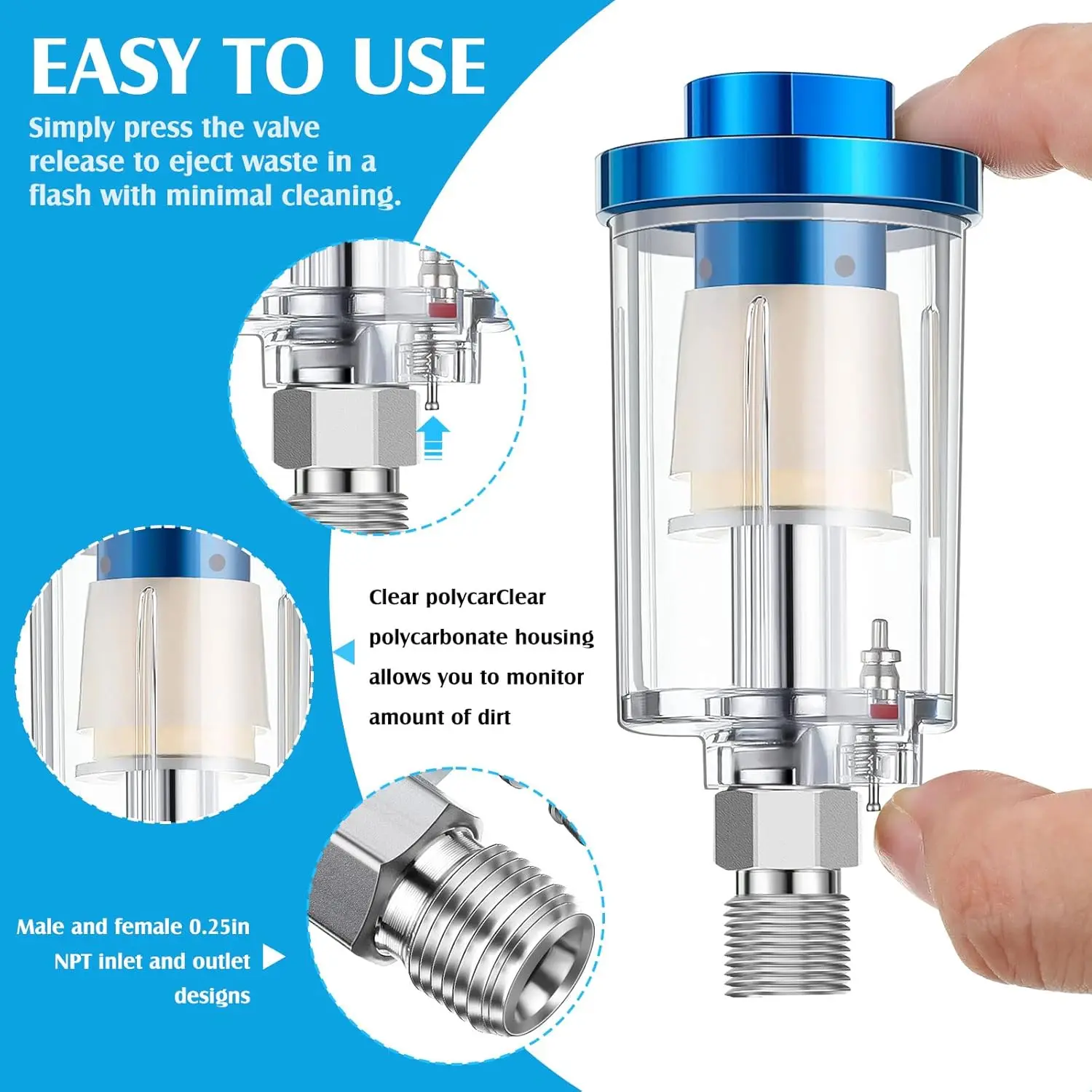 Pneumatic Filter Oil Water Separation Filter 1/4" Standard Thread Transparent Air Compressor Moisture Trap Air Filter