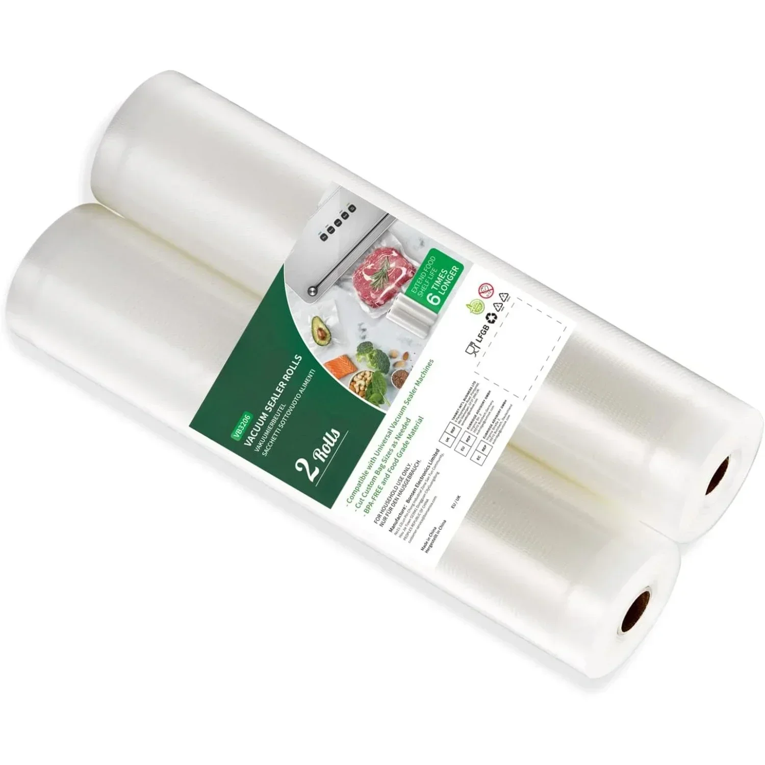 2 Roll Vacuum Packaging Sealer Bags Food Fresh Long Keeping 20/28 X 500cm Food Preservation and Vacuum Cooking Embossed Bag