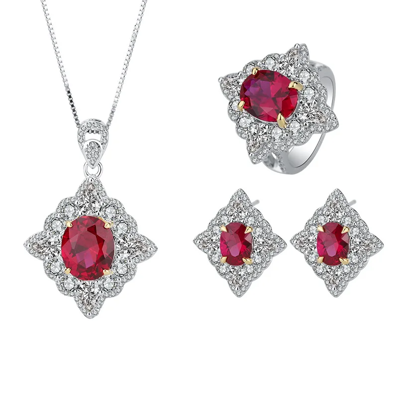 

New fashion trend S925 silver inlaid 5A zircon jewelry tourmaline Paraiba ring earring pendant for ladies