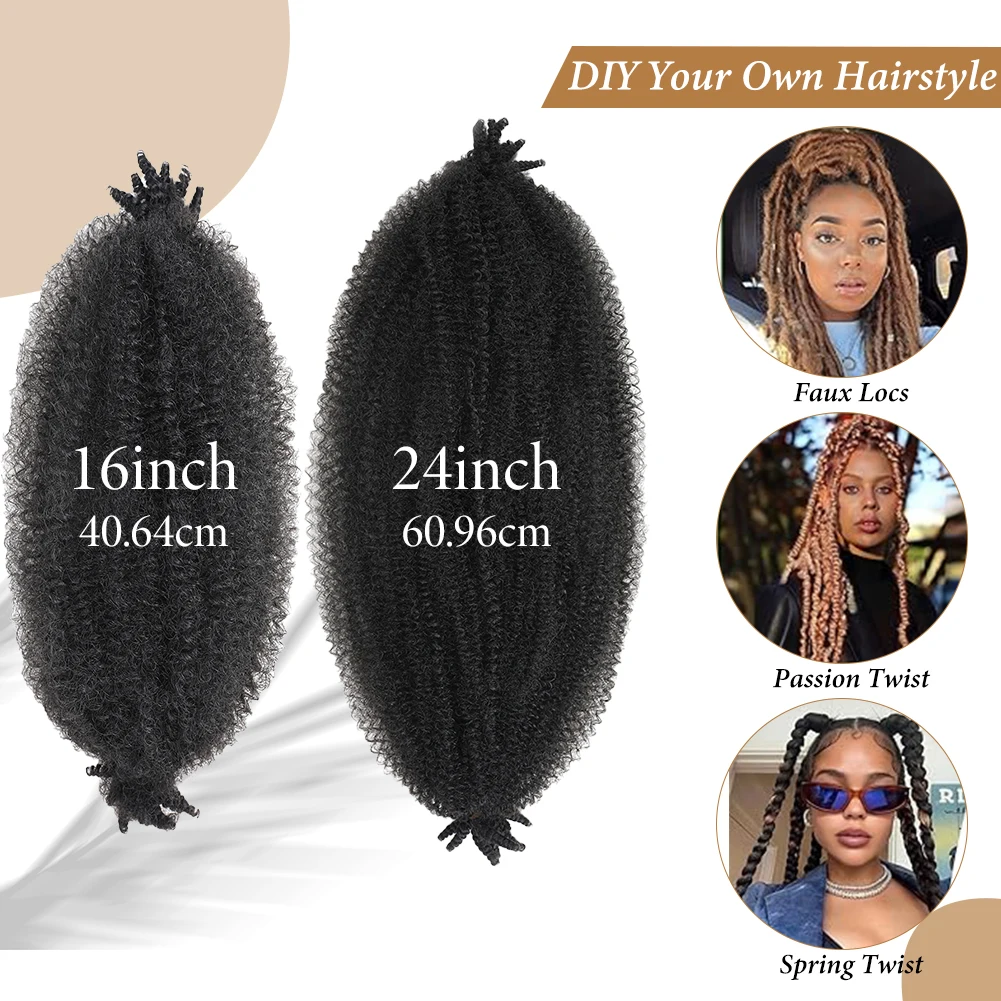 Springy Afro Twist Hair Soft Locs Synthetic Marley Twist Braiding Hair 24 Inch Pre-Separated Kinky Afro Twist Hair Extensions