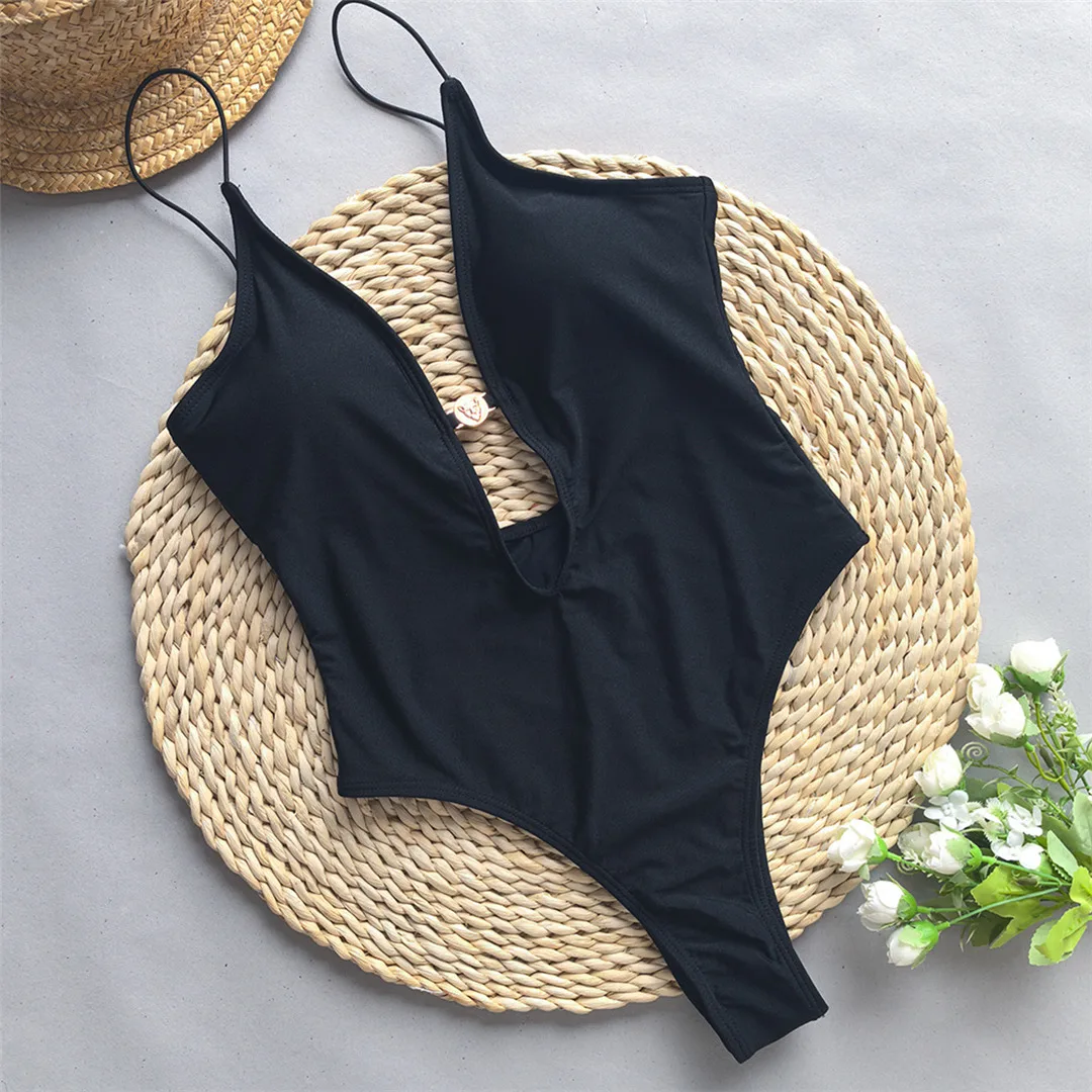Women's Deep V-Neck Cut Out One Piece Swimwear