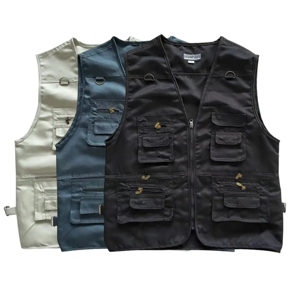 

Multi-pocket Design Waistcoat Versatile Men's Outdoor Cargo Waistcoat with Multiple Pockets Zipper Placket Ideal for Summer