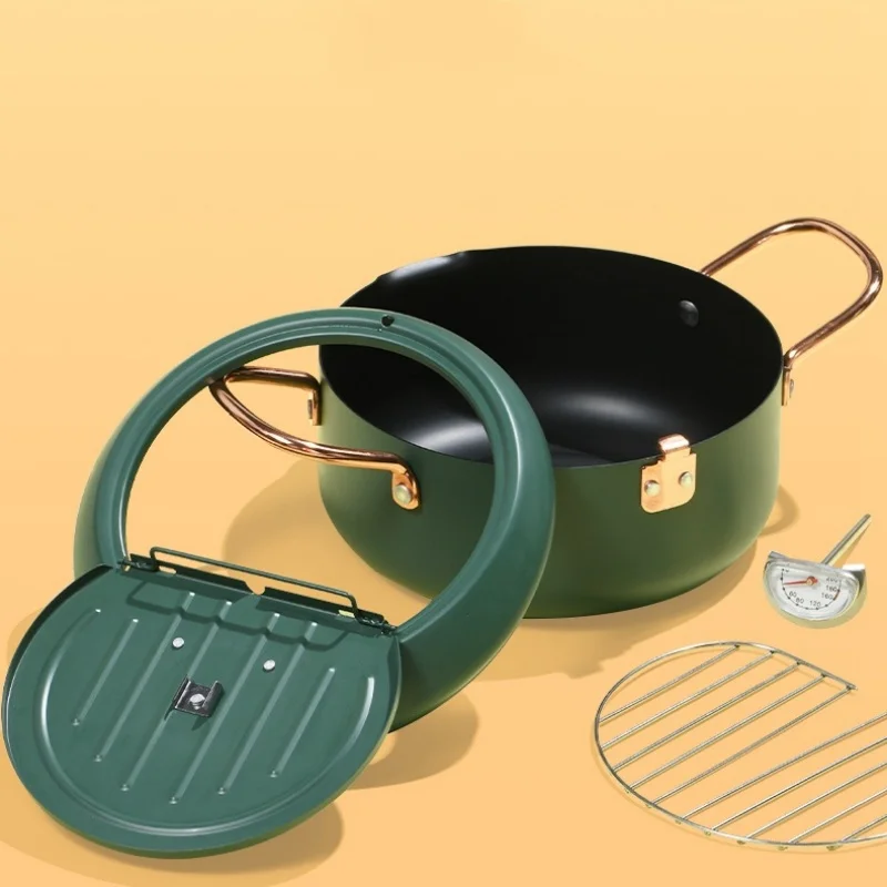 Small Deep Fryer with Thermometer and Drain Rack Non-stick Deep Fryer for French Fries Fish and Chicken