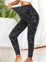 CUHAKCI Plus Size Super Elastic Fashion Tight Pants Black Bottom Flower Vine Comfortable Fashion Women's Tight Sports Pants - Image 3