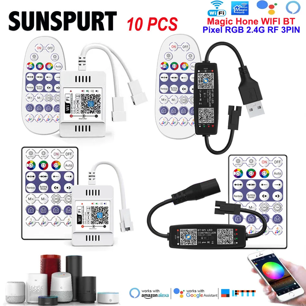1-10PC WS2812 WS2811 Addressable Led Strip Lights WiFi RGB Pixels LED Controller Compatible Alexa/Google Home Magic Home DC5-24V