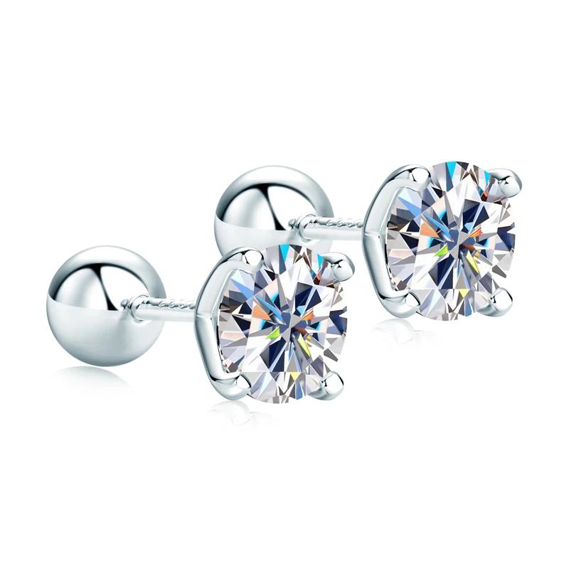Silver Moissanite Stud Earrings 0.6-4CT - Hypoallergenic 925 Sterling Silver Lab Created Diamond Alternative