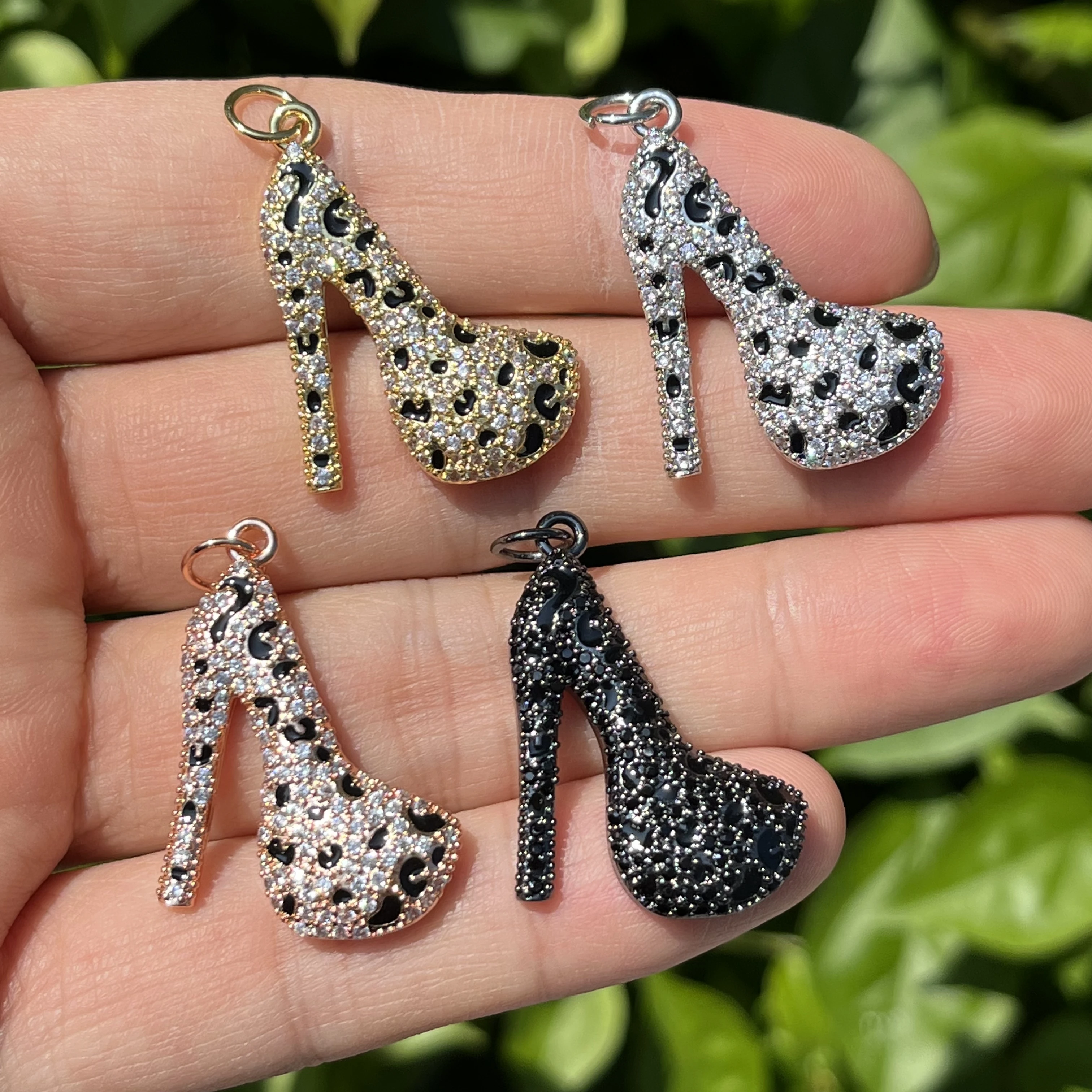 

5 шт. подвески для обуви на высоком каблуке с леопардовым принтом кубический цирконий выложенный браслет Подвеска для изготовления ювелирных изделий Аксессуары