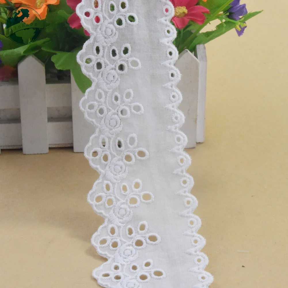 Embroidery White Lace Cotton Fabric 5.5CM Wide Sewing Ribbon Trim Wedding Dress DIY Dolls Colthes Curtain Accessories#4326