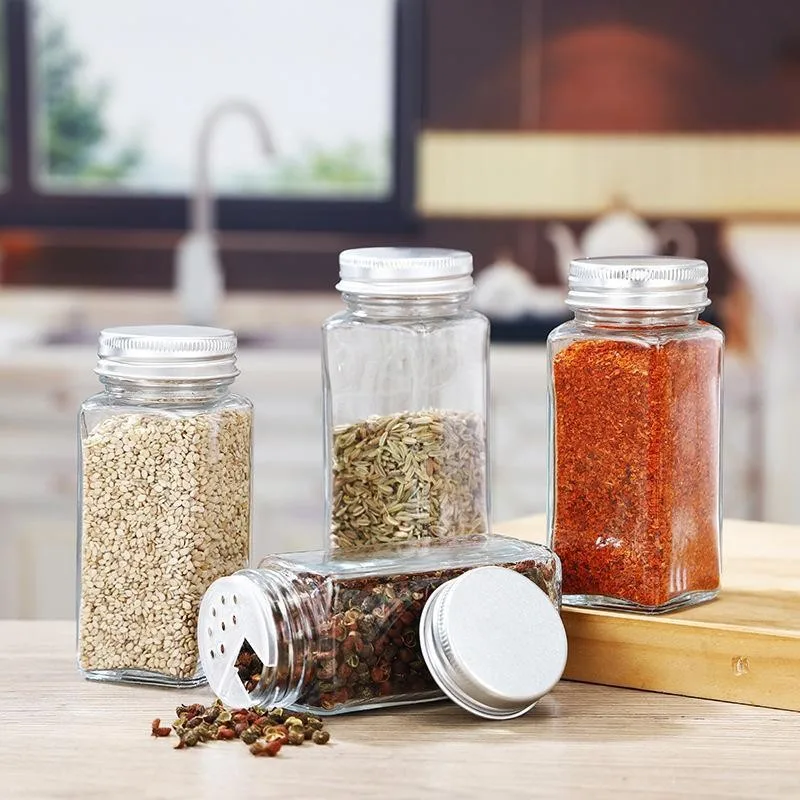 4/12Pcs Glass Spice Jars with Bamboo Lid Spice Seasoning Containers Salt  Pepper Shakers Spice Organizer Kitchen Spice Jar Set - AliExpress