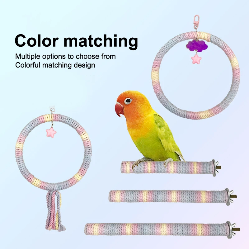 Colored Cotton Parrot Pole Flexible Hanging Clip Swing Colorful Perch Rotating Comfortable Bird Cotton Rope Swing Pet Supplies