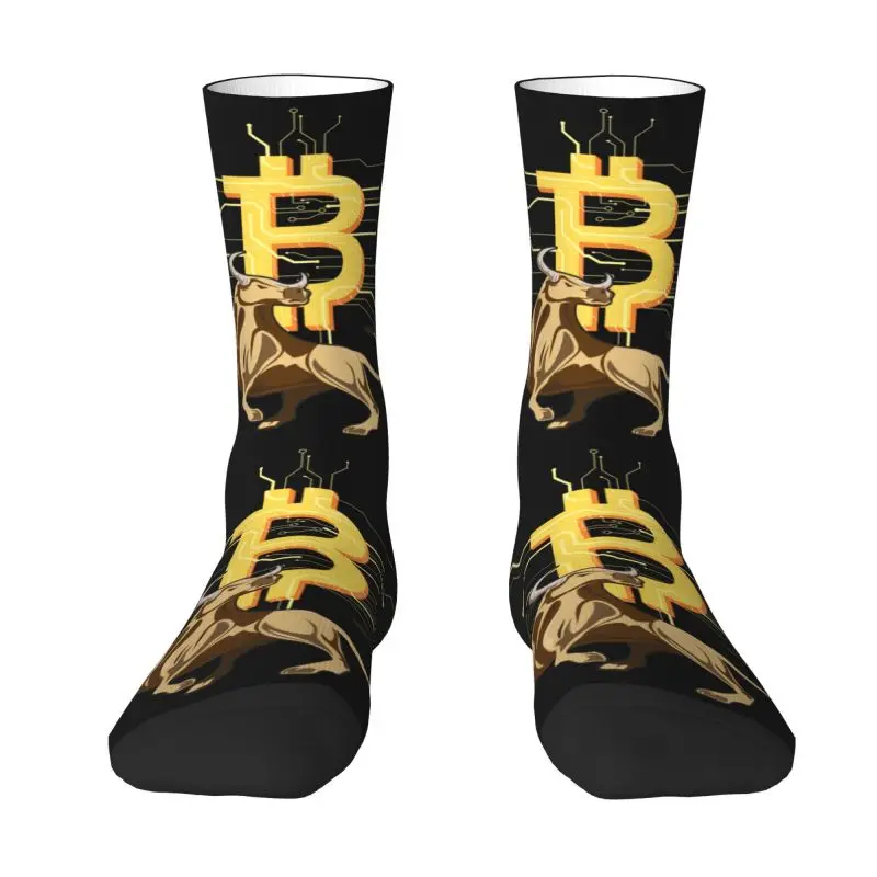 Bitcoin Bull Mens Crew Socks Unisex Kawaii Btc Crypto Currency Primavera Estate Autunno Inverno Dress Socks