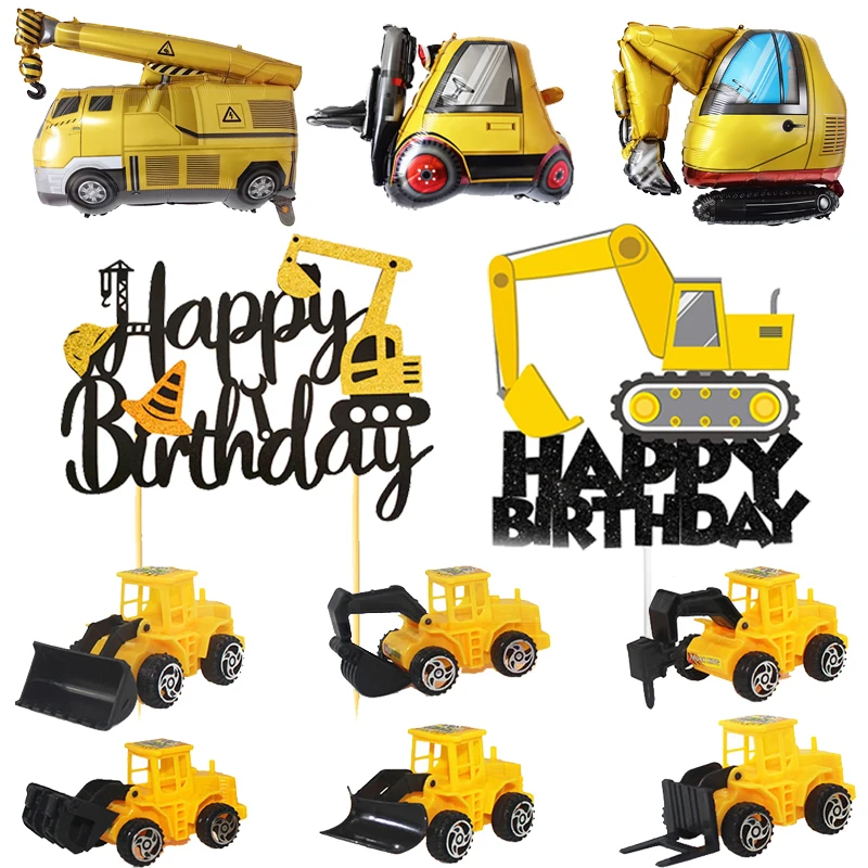 Bau Alles Gute zum Geburtstag Kuchen Topper Glitzer Bau Kuchen Pick Muldenkipper Bagger Traktor Party Kuchen Dekorationen