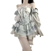 French Romantic Lolita Opal Elegant Girl Cosplay Princess Puffy Sleeve Bow Flower Tunic Mesh Fantasy Fairytale Dress 2
