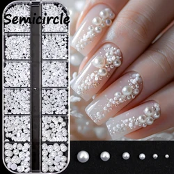 Elegant Pearl Nail Art Charms Set - 12 Grids of Mixed 3D White Pearls (PH219)