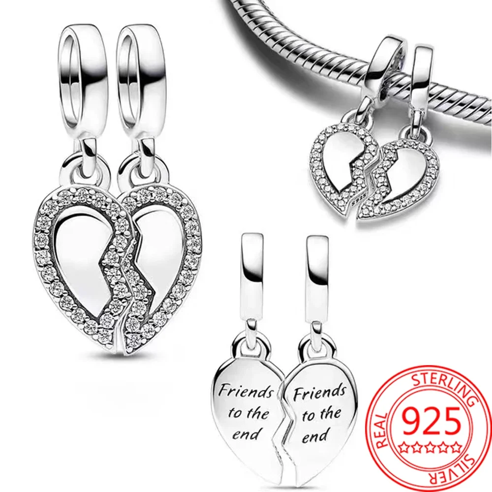 New Linked Sister & Mother & Daughter & Friend Hearts Split Dangle Charm Fit Pandora Bracelet 925 Sterling Silver Jewelry Gift