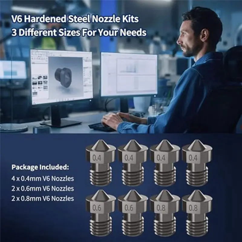 A72P 8Pcs 경화 강철 V6 노즐 키트, 3D 프린터 V6 핫엔드 압출기 노즐 0.4Mm 0.6Mm 0.8Mm Anycubic I3 Mega용
