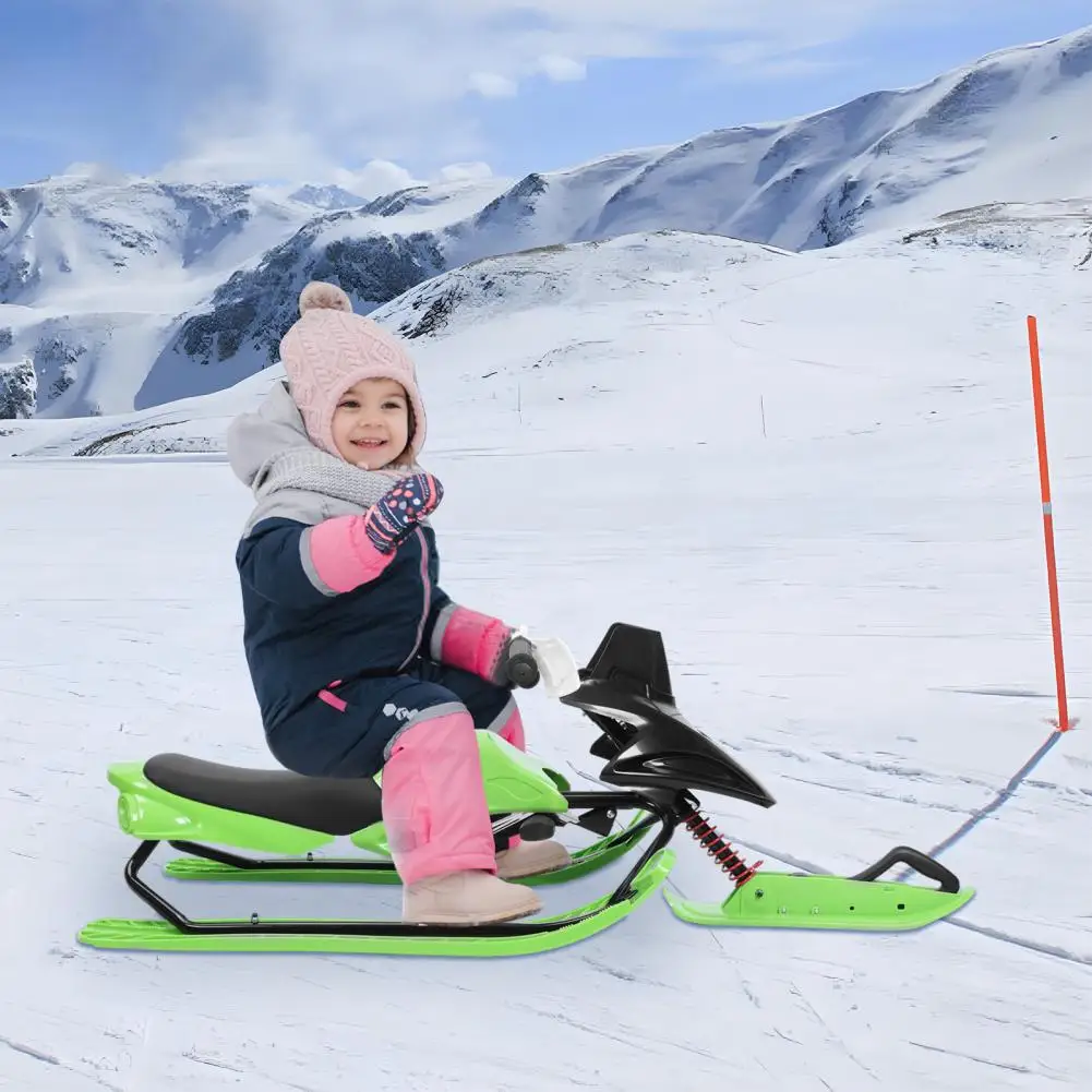 Snow Racer Sled with Sensitive Brake And 3 Gear Adjustable Cushion, 198lbs Carbon Steel Frame Skateboard, Winter Outdoor Activit