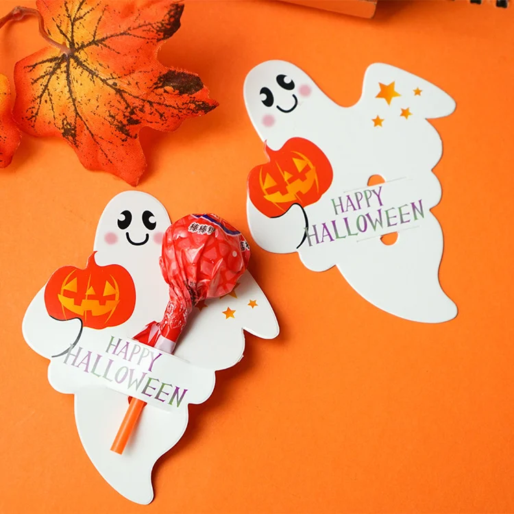 20 Stück Halloween Lutscher Halter Karten Karton Kürbis Geist Schädel Hexe Lutscher Paket für Halloween Party Kinder Süßes oder Saures – Detail 1