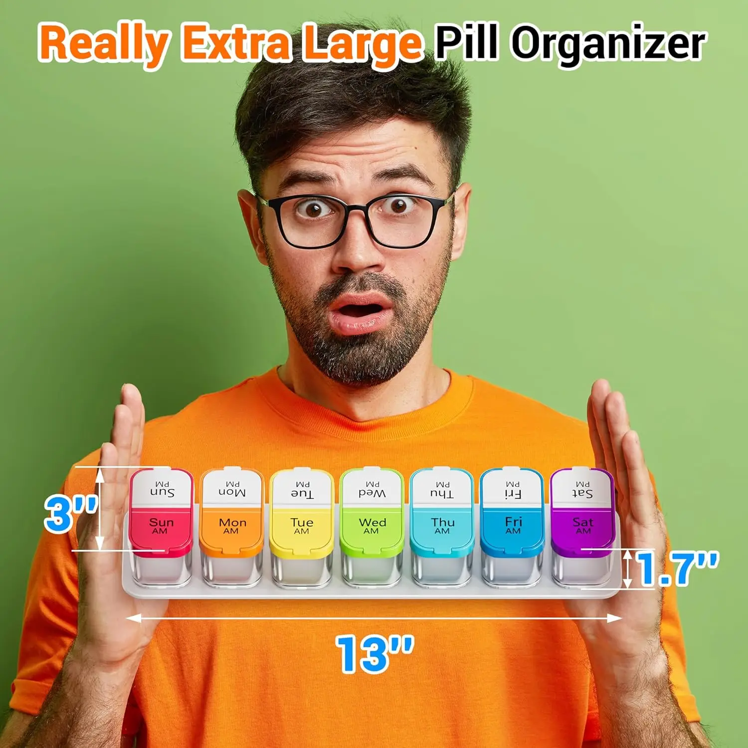 Oversized Weekly Pill Organizer with AM/PM Compartments for Medications and Supplements