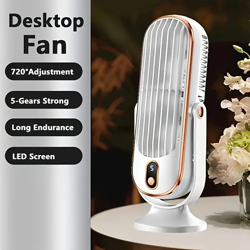 Desktop Electric fan Rechargeable Portable Home Air Conditioning Fan 5-Speed 720° Swivel Outdoor Camping Air Cooler Table Fans 1