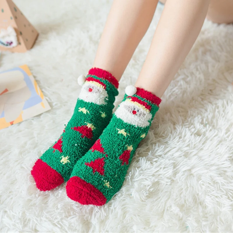 

New 3D Fluffy Coral Velvet Thick Warm Winter Sock Cute Animal Design Deer Christmas Socks Gift For Women New Year Gift