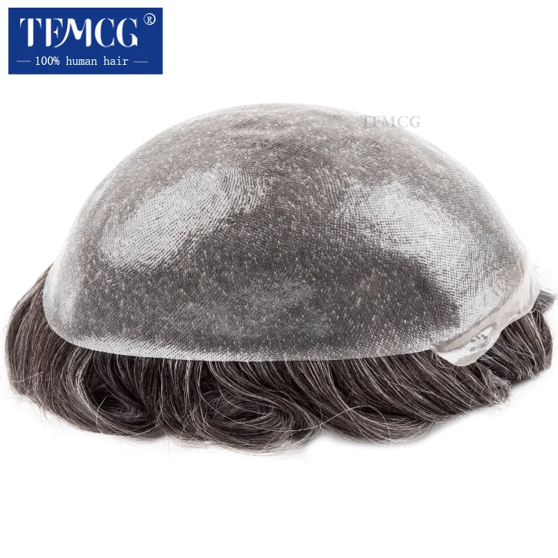 Double knotted Toupee Men 0.06-0.08mm PU Natural Hairline Men Wig Human Hair Hair System Unit 6" Male Prosthesis