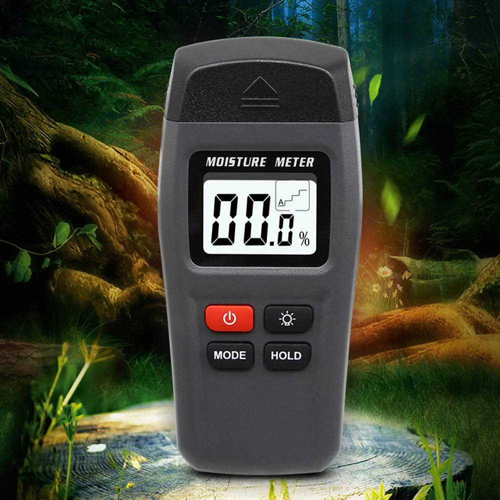 Digital Wood Moisture Meter 4 Measurement Modes Backlit LCD Display Spindle Leak Detector for Firewood Logs Walls Caravans