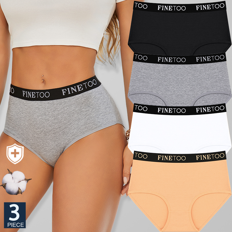 FINETOO 3Pcs/Set Cotton Panties Mid-Waist Briefs Full-Coverage Underwears Women's Comfortable Underpants S-XXL Large Size Panty