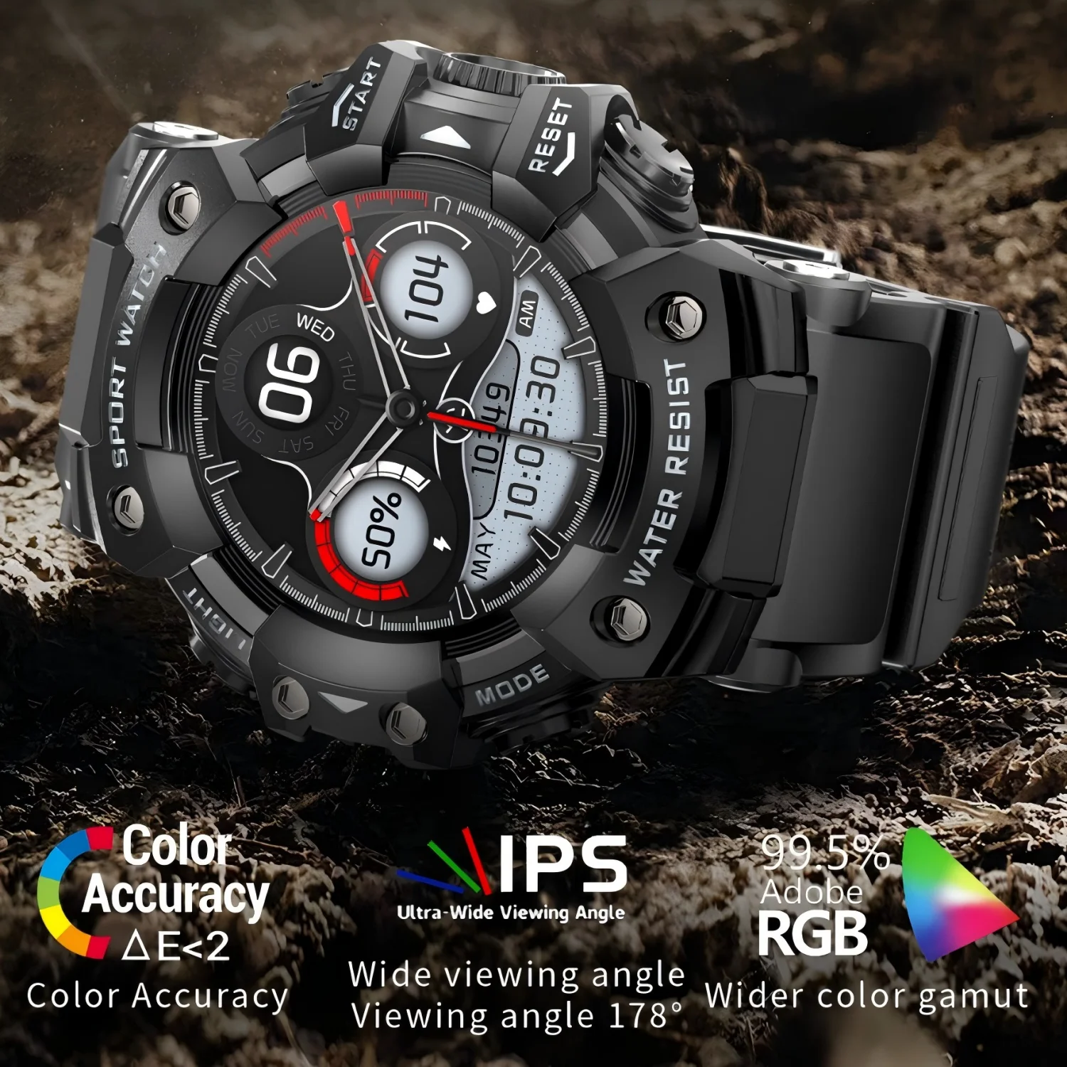 Military Smart Watch for Men with LED Flashlight Waterproof