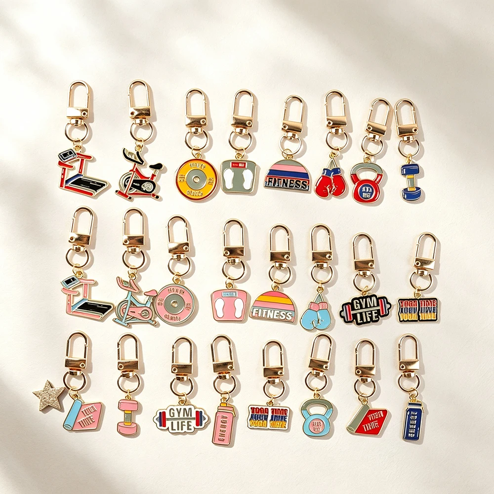 24-Piece Fitness-Themed Keychain Set, Fitness Equipment-Shaped Pendants, Treadmill. Dumbbells, Weight Scales, Boxing Gloves, Etc., Are Ideal Choices for Fitness Enthusiasts, Fitness Party Gift Packs, Unisex, Suitable for Men, Women's Fashion Bag Accessories.
