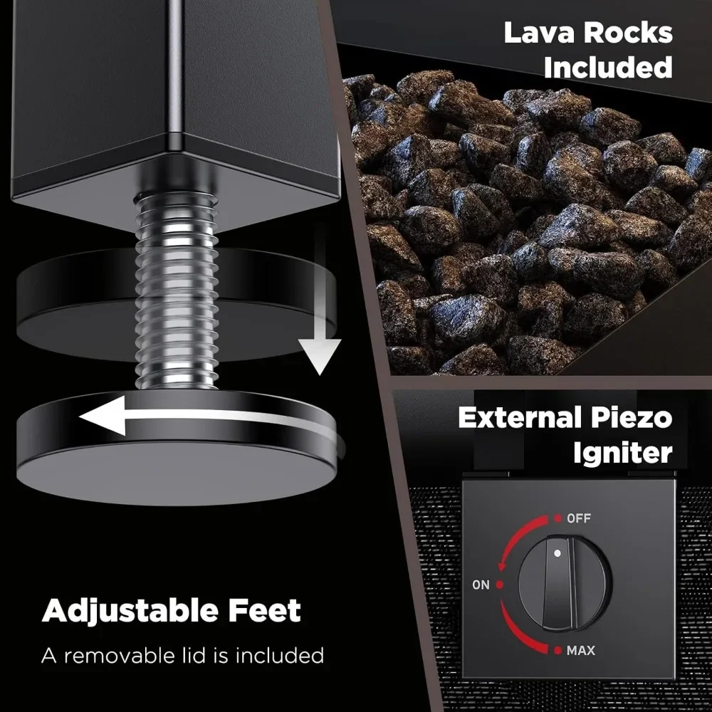 Propane Fire Pits 28&Prime; Outdoor Gas Fire Pit, 50,000 BTU Square Pit Table with Lava Rocks,for Outside Patio, Parties,Backyard