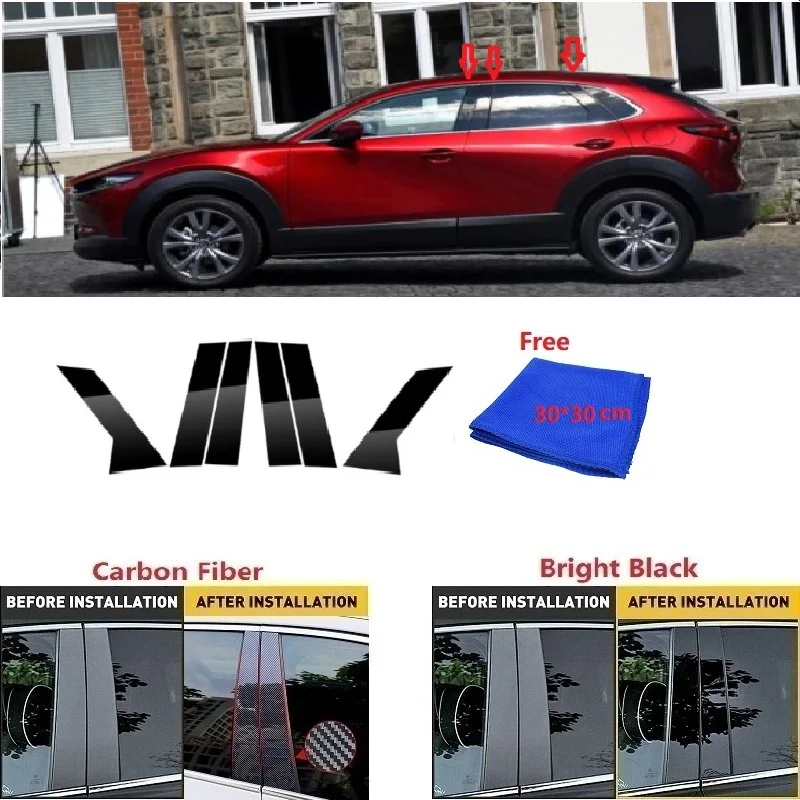 

For Mazda CX-30 2020 2021 Carbon Fiber Black Car Window Door Column BC Pillar Post Cover Trim Mirror Effect PC Sticker