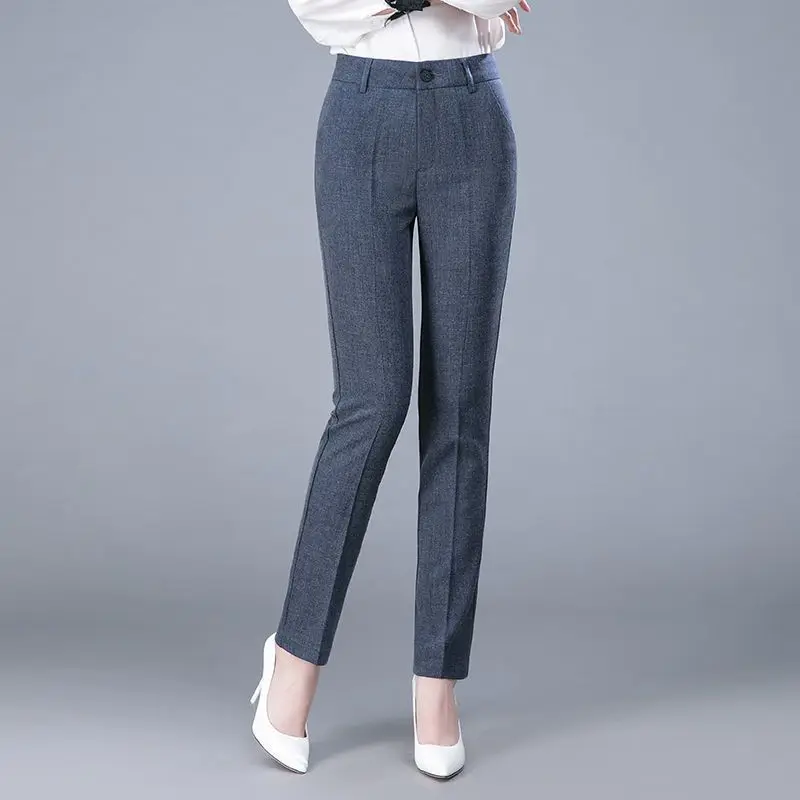 Women's Solid Color Spring and Autumn Thin New Loose Button Pockets Straight Trousers Zipper High Waist All-match Casual Pants